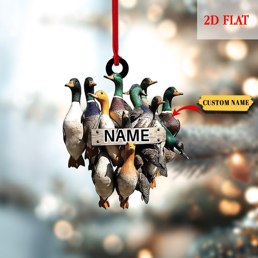 Personalized Duck Hunting 2D Flat Acrylic Christmas Ornament, Hunter Waterfowl Outdoor Ornament, Gift for Hunters, Hunting Christmas Decor