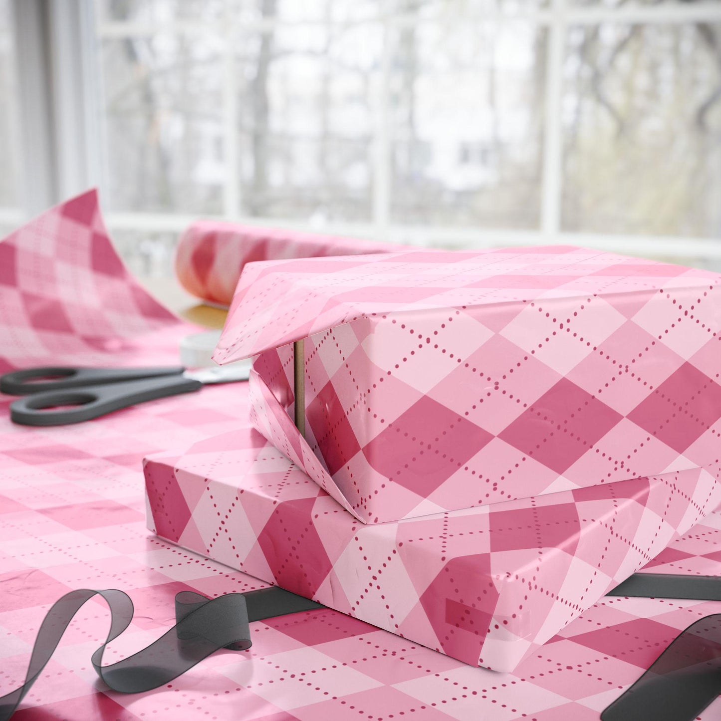 Pink Argyle Wrapping Paper: Preppy Girly Gift Wrap