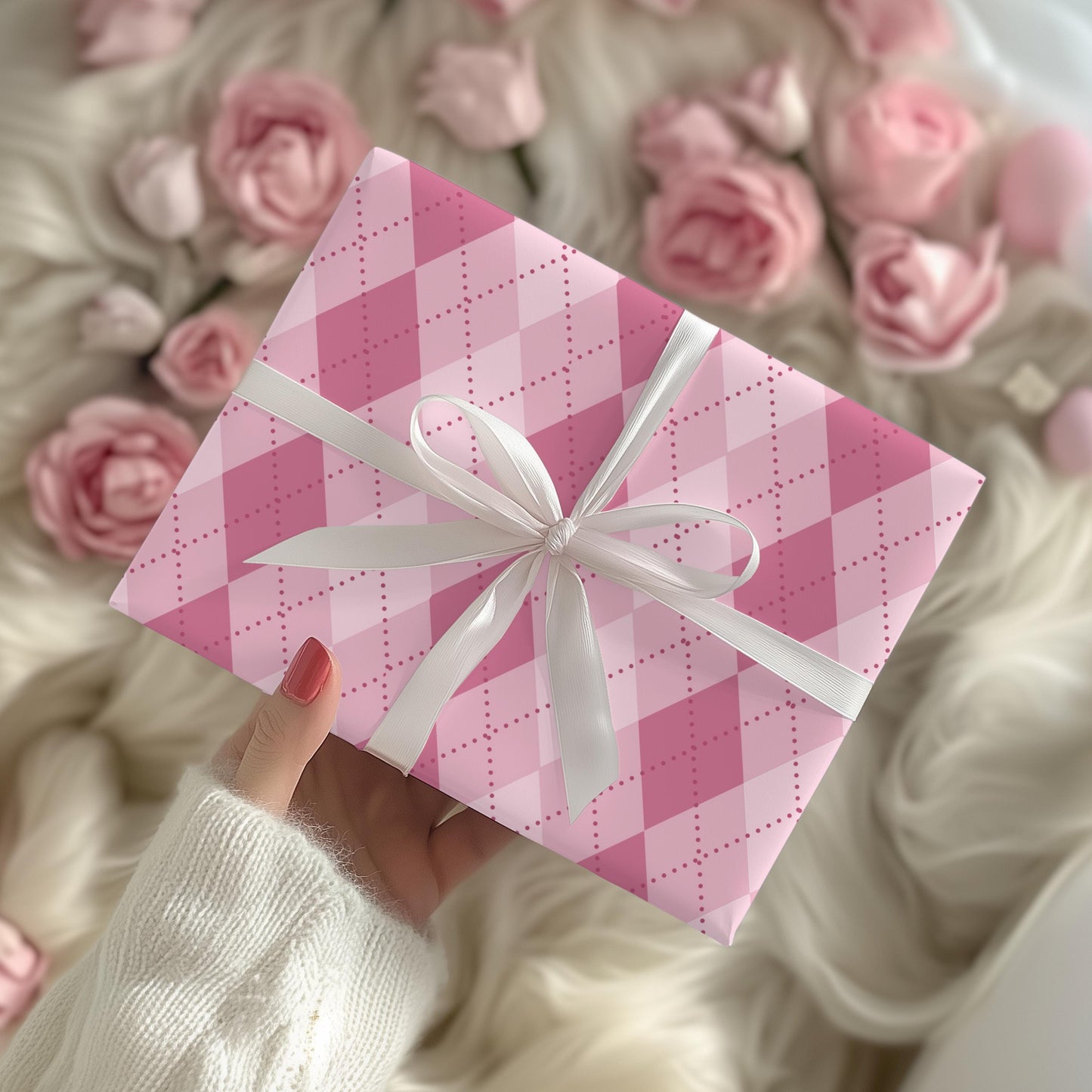 Pink Argyle Wrapping Paper: Preppy Girly Gift Wrap