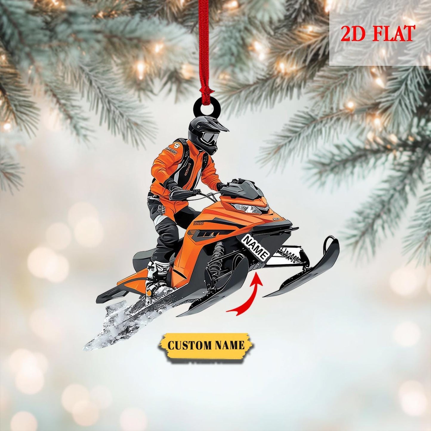Custom Name Snowmobile Christmas 2D Flat Acrylic Ornament, Snow Mobile Rider Ornament, Snowmobile 2025 Ornament, Outdoor Sport Ornament