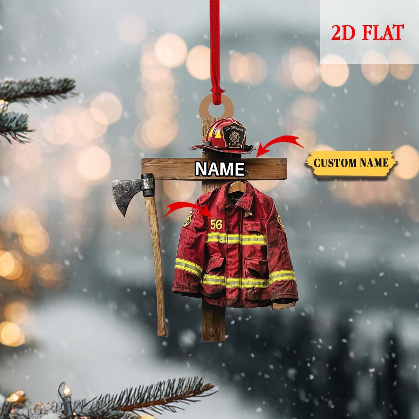 Personalized Firefighter 2D Flat Acrylic Ornament, Fire Hero Uniform,Firefighter Christmas Gift, Firefighter Gear Keepsake, Gift For Fireman