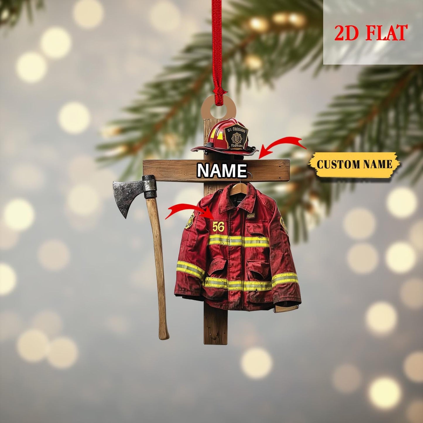 Personalized Firefighter 2D Flat Acrylic Ornament, Fire Hero Uniform,Firefighter Christmas Gift, Firefighter Gear Keepsake, Gift For Fireman