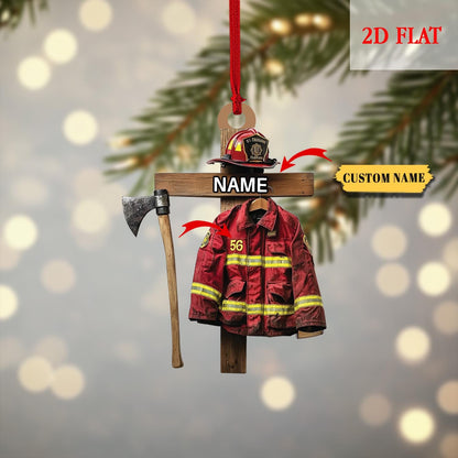 Personalized Firefighter 2D Flat Acrylic Ornament, Fire Hero Uniform,Firefighter Christmas Gift, Firefighter Gear Keepsake, Gift For Fireman