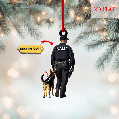 Personalized Police Dog Trainer Squad Christmas 2D Flat Ornament, Police Lovers Ornament, Gift For Police, Xmas Tree Hanging Decoration