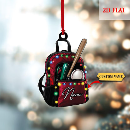 Personalized Baseball Bag 2D Flat Acrylic Ornament, Baseball Player Gear Ornament, Baseball Custom Name Keepsake, Baseball Christmas Decor