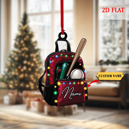 Personalized Baseball Bag 2D Flat Acrylic Ornament, Baseball Player Gear Ornament, Baseball Custom Name Keepsake, Baseball Christmas Decor