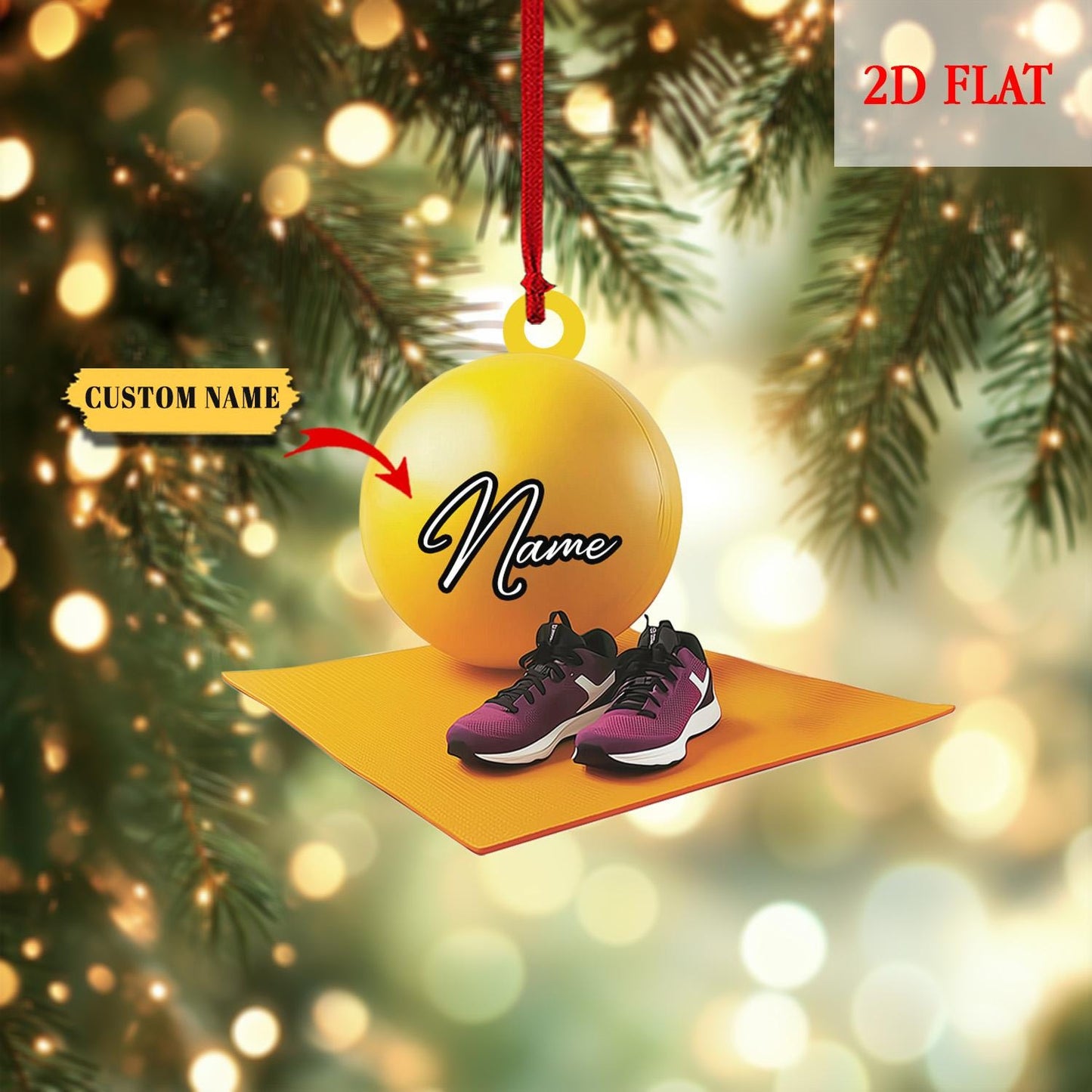 Personalized Yoga Fitness 2D Flat Acrylic Ornament, Gym Ornament with Ball and Mat, Gift for Trainers and Workout Lovers, Holiday Decor