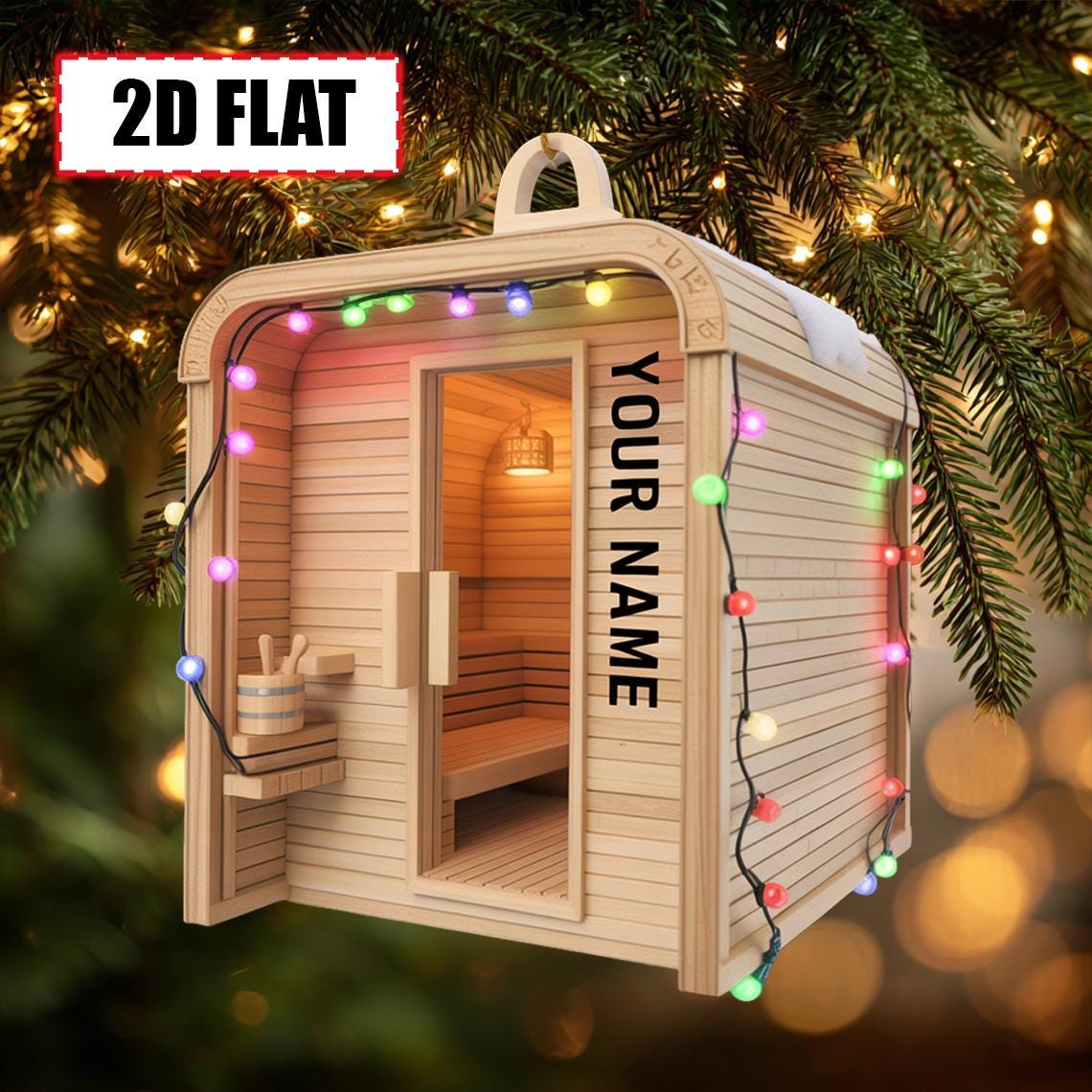 Personalized Sauna Ornament – Custom Name Wooden Spa Room Christmas Tree Decoration Unique Relaxation Gift for Sauna Lovers, Spa Enthusiasts