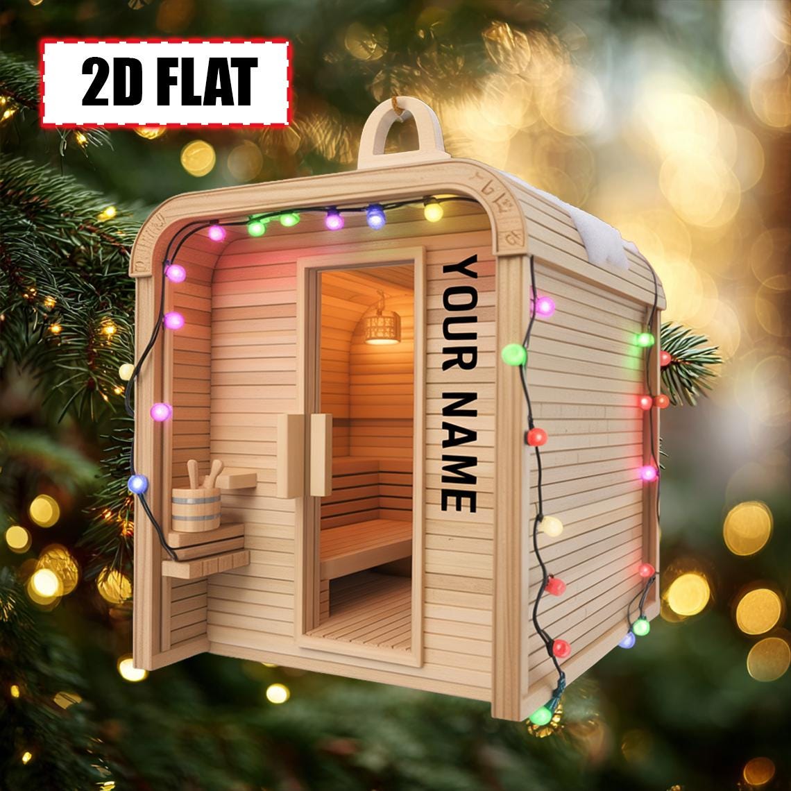 Personalized Sauna Ornament – Custom Name Wooden Spa Room Christmas Tree Decoration Unique Relaxation Gift for Sauna Lovers, Spa Enthusiasts
