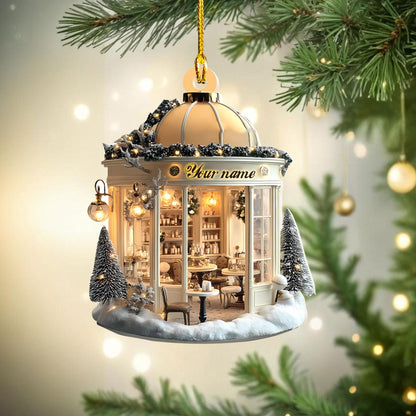 Personalized Coffee Shop Christmas Ornament, Cozy Coffee Lover Gift, Custom Name Miniature Cafe Decor, Unique Barista Holiday Keepsake 2025