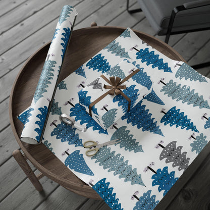 Blue Christmas Trees Wrapping Paper - Perfect for Baby Showers, Birthdays, Parties, Gift Wrap, and Celebrations,  Unique Gift Giving
