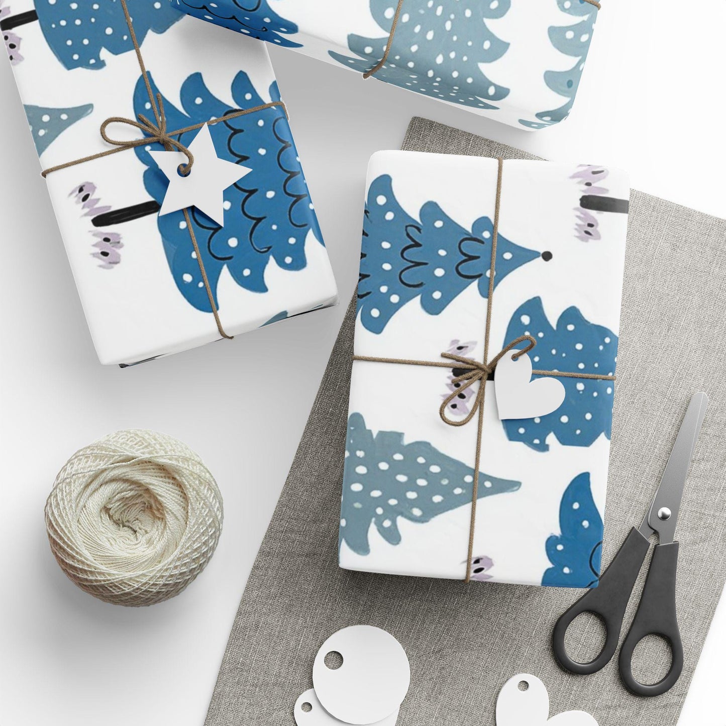 Blue Christmas Trees Wrapping Paper - Perfect for Baby Showers, Birthdays, Parties, Gift Wrap, and Celebrations,  Unique Gift Giving