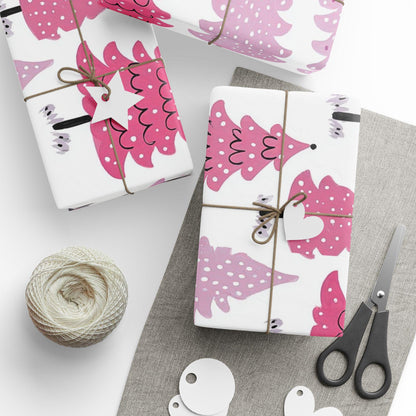 Pink Christmas Trees Wrapping Paper - Perfect for Baby Showers, Birthdays, Parties, Gift Wrap, and Celebrations,  Unique Gift Giving