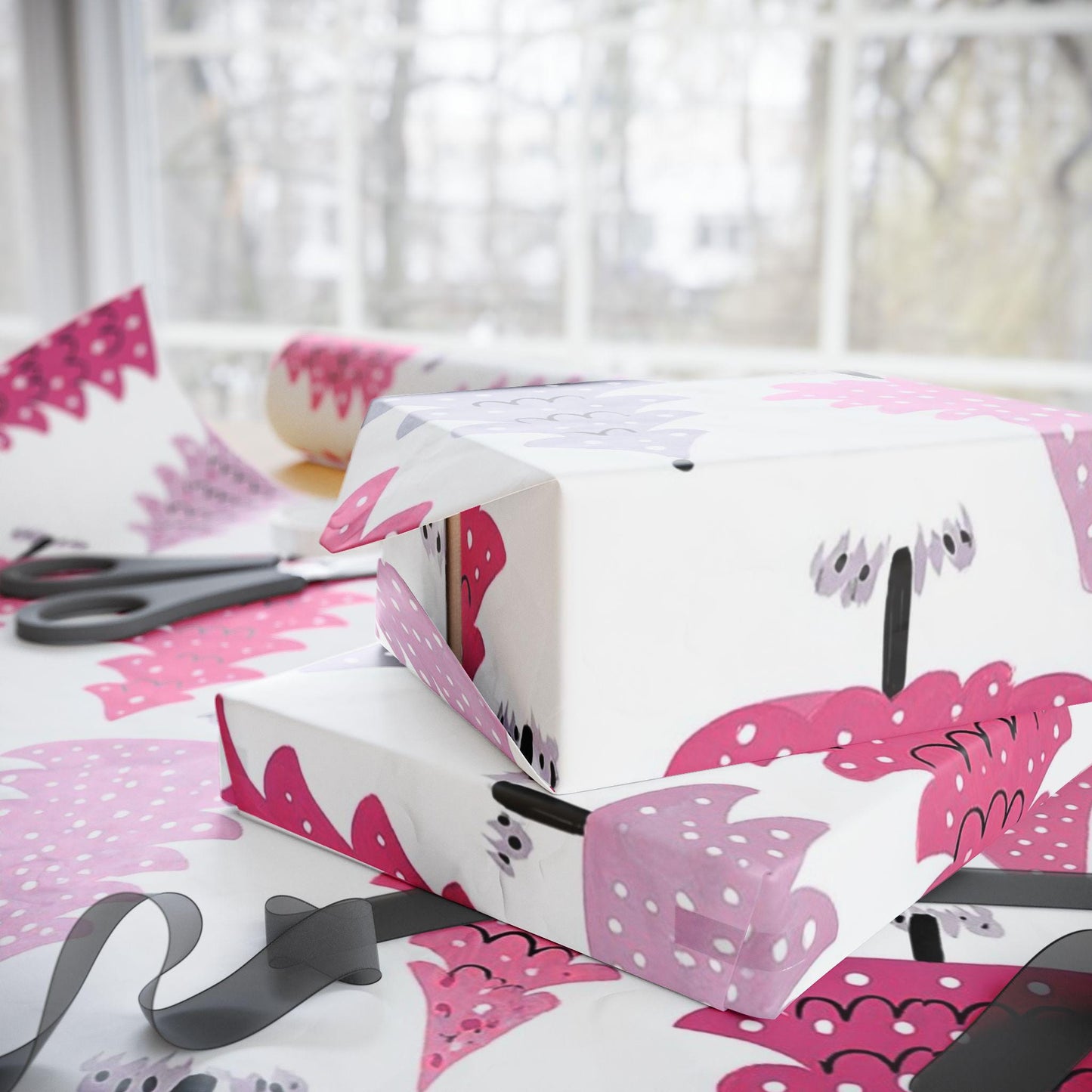 Pink Christmas Trees Wrapping Paper - Perfect for Baby Showers, Birthdays, Parties, Gift Wrap, and Celebrations,  Unique Gift Giving