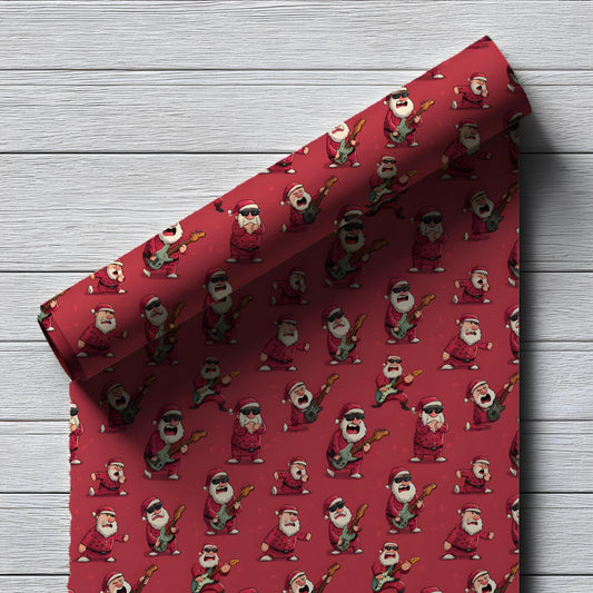 Funny Santa Playing a Guitar Wrapping Paper: Perfect Music gift wrap, Custom Wrapping Paper, Modern Christmas Paper, Gifting For Men