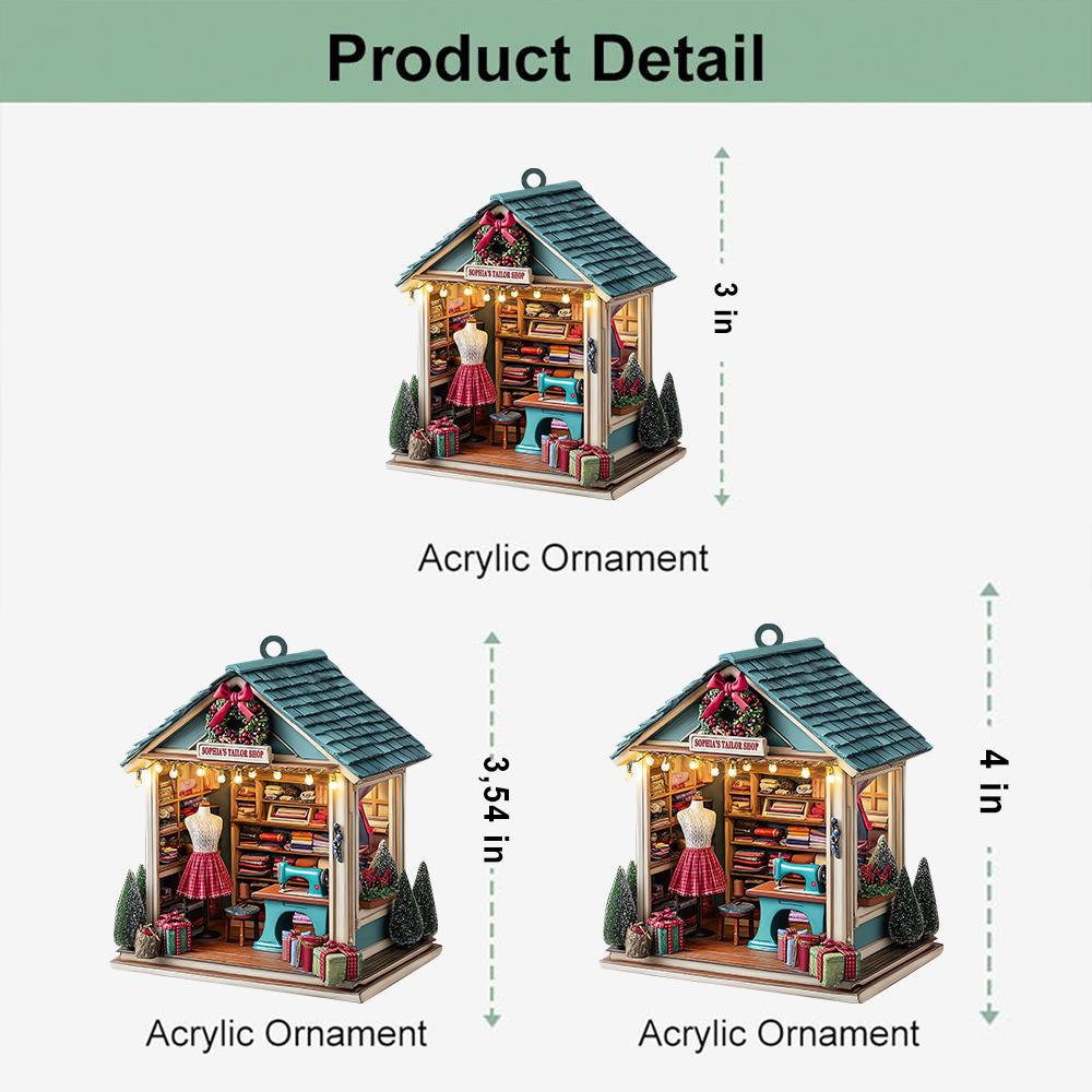 Custom Dreamy Tailor Shop 2D Flat Acrylic Ornament, Sewing Ornament, Gift for Future Tailor, Gift for Sewing Lovers, Xmas Sewing Machine