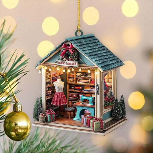 Custom Dreamy Tailor Shop 2D Flat Acrylic Ornament, Sewing Ornament, Gift for Future Tailor, Gift for Sewing Lovers, Xmas Sewing Machine