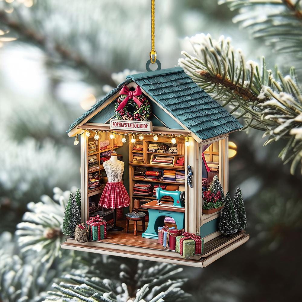 Custom Dreamy Tailor Shop 2D Flat Acrylic Ornament, Sewing Ornament, Gift for Future Tailor, Gift for Sewing Lovers, Xmas Sewing Machine