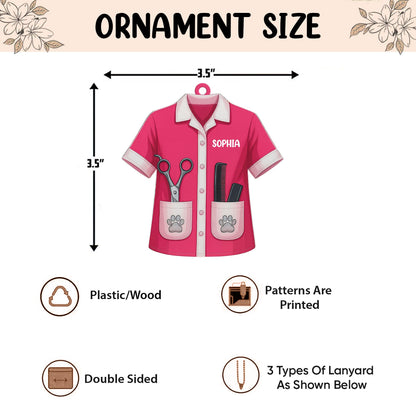 Personalized  Pet Groomer 2D Flat Ornament, Custom Pet Grooming Christmas Tree Ornament, Pet Salon Decor, Gift For Pet Lovers, Dog Mom Gift