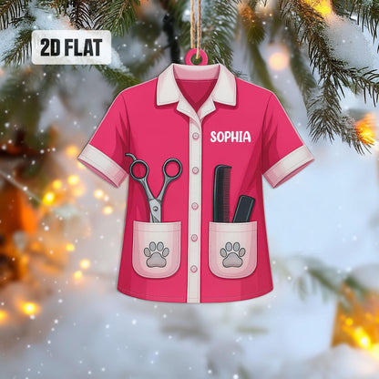 Personalized  Pet Groomer 2D Flat Ornament, Custom Pet Grooming Christmas Tree Ornament, Pet Salon Decor, Gift For Pet Lovers, Dog Mom Gift