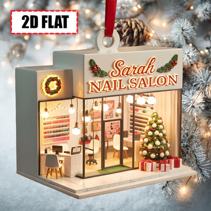 Custom Nail Salon Christmas Ornament – Flat 2D Acrylic Tree Decoration, Personalized Salon Gift, Beauty Shop Holiday Decor Keepsake