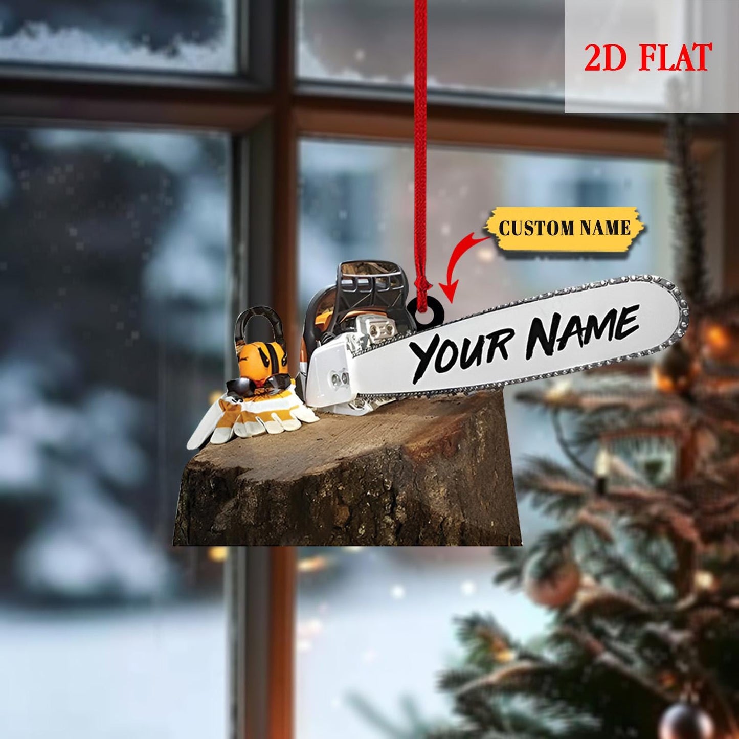 Personalized Arborist Chainsaw 2D Flat Acrylic Ornament, Tree Trimmer Cutter Decor, Unique Handyman Holiday Gift for Men, Gift For Arborist