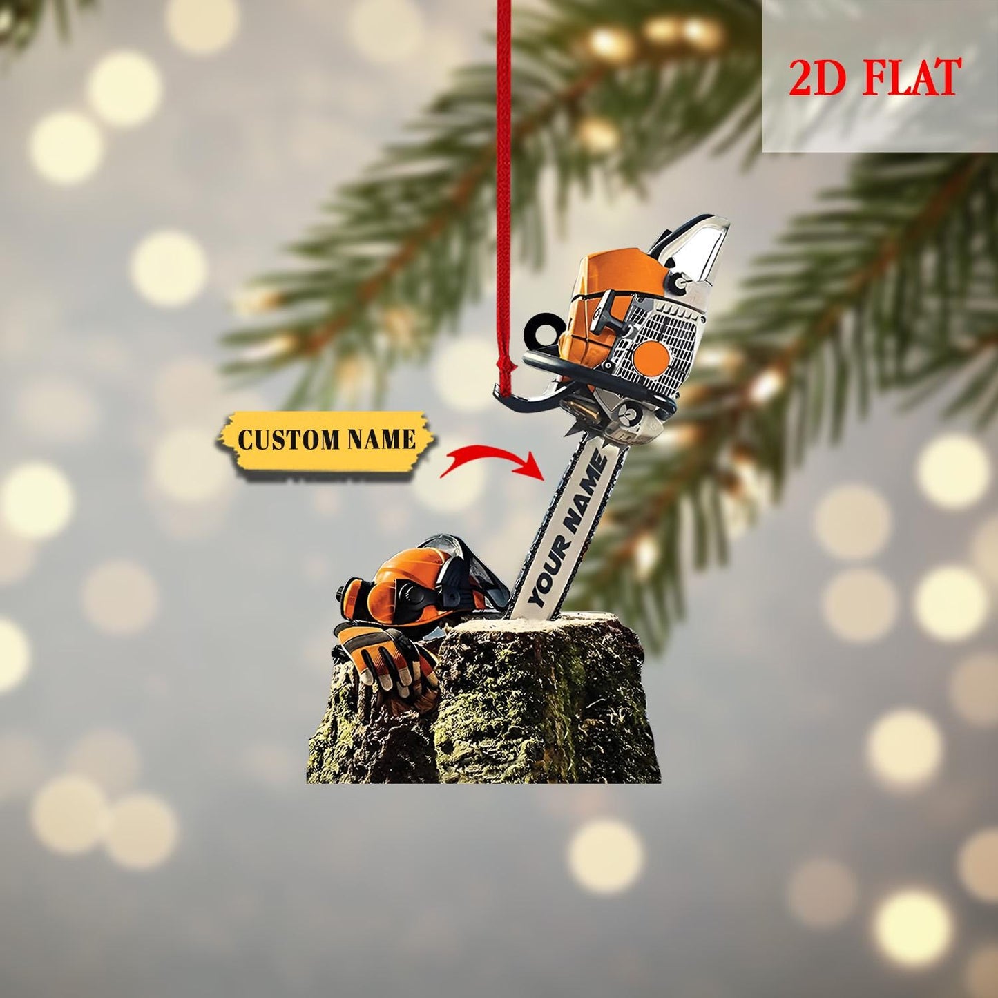 Personalized Arborist Chainsaw 2D Ornament, Tree Trimmer Cutter Decor, Unique Handyman Holiday Gift, Arborist Gear & Equipment Ornament