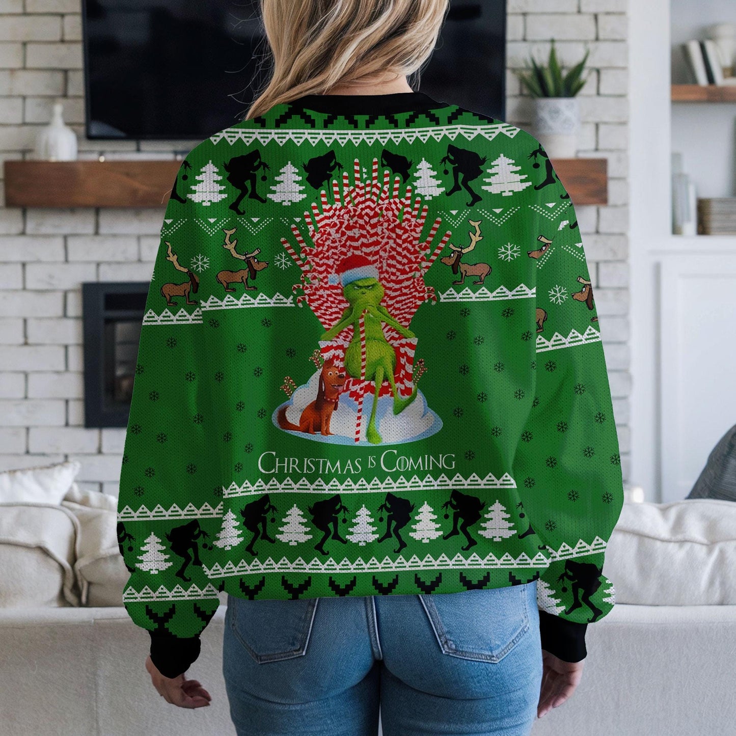 Funny Green Grinch Christmas Is Coming Sweater for Men Women, Holiday Grinch Style Ugly Christmas Sweater, Cozy Winter Party Pullover Gift