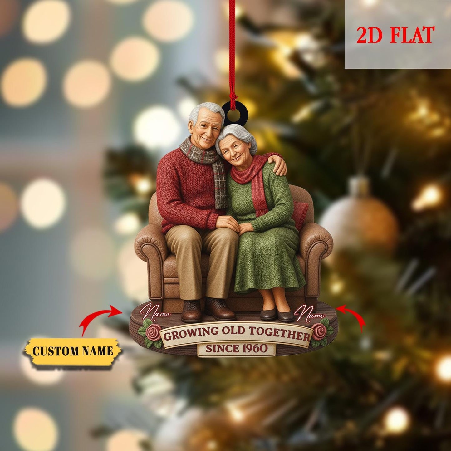 Personalized Growing Old Together 2D Flat Acrylic Home Decoration, Wedding Anniversary Christmas Ornament, 50th Anniversary Ornament