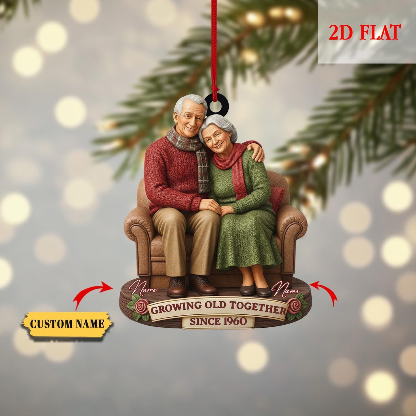 Personalized Growing Old Together 2D Flat Acrylic Home Decoration, Wedding Anniversary Christmas Ornament, 50th Anniversary Ornament