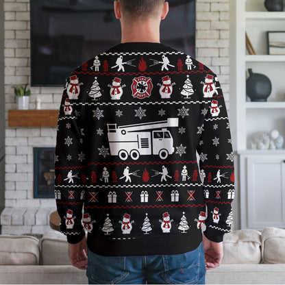 Funny Firefighter Ugly Christmas Sweater for Men, Fire Department Holiday Sweatshirt, Xmas Party Gift for Fireman, Fire Truck Reindeer Knit