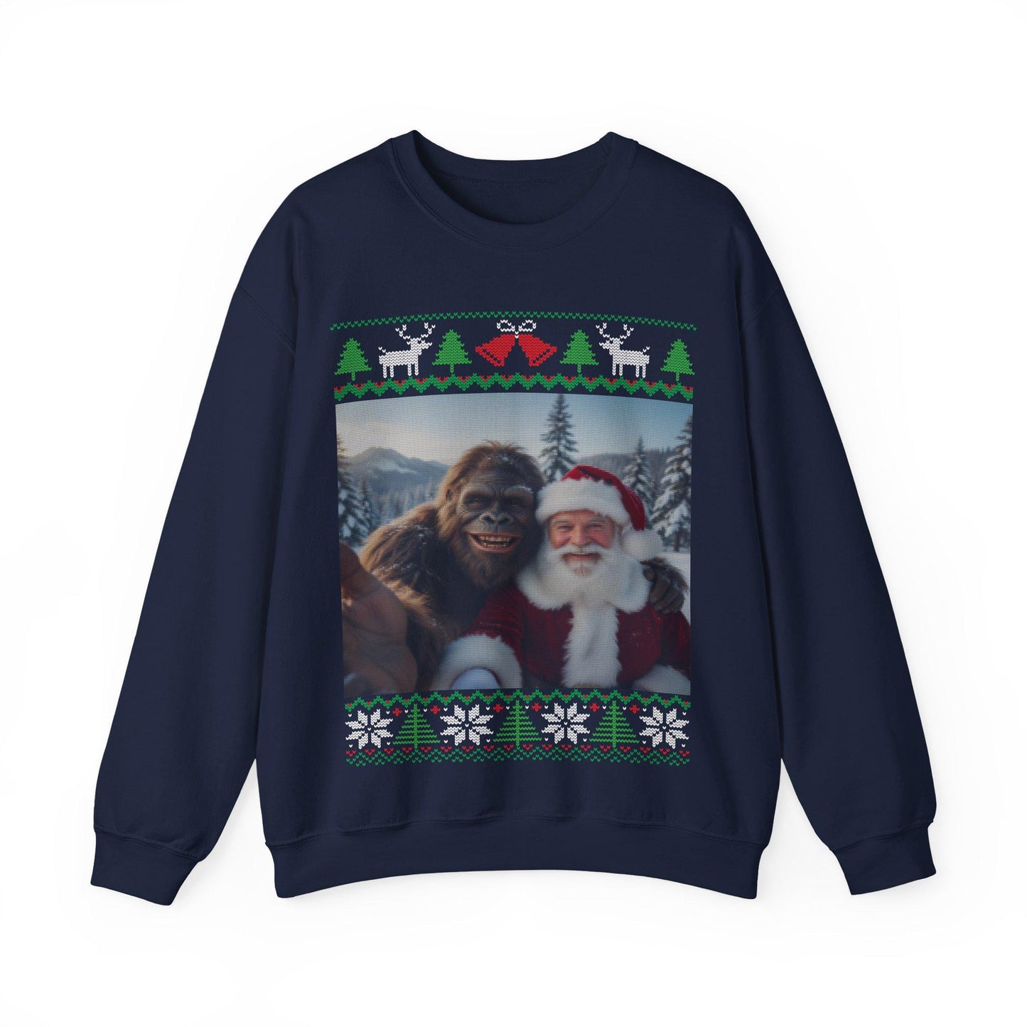 Bigfoot and Santa Taking Selfie Ugly Christmas Sweatshirt 100% Cotton : Sasquatch Holiday Party Shirt