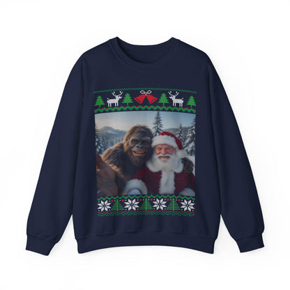 Bigfoot and Santa Taking Selfie Ugly Christmas Sweatshirt 100% Cotton : Sasquatch Holiday Party Shirt