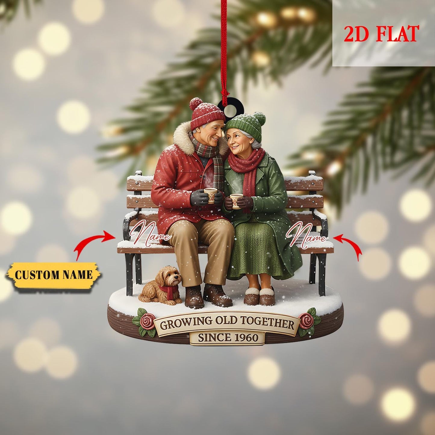 Personalized Growing Old Together 2D Flat Home Decoration, Wedding Anniversary Christmas Ornament, 50th Anniversary Gift For Grandparents