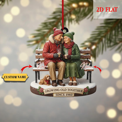 Personalized Growing Old Together 2D Flat Home Decoration, Wedding Anniversary Christmas Ornament, 50th Anniversary Gift For Grandparents