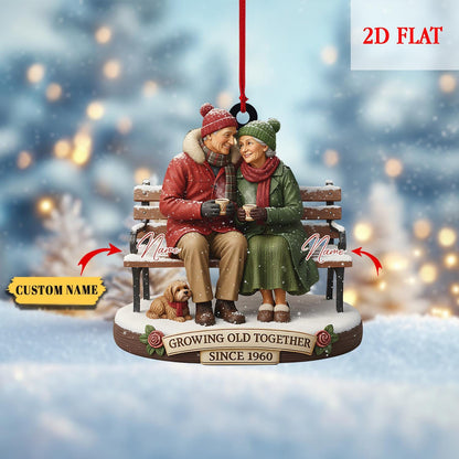 Personalized Growing Old Together 2D Flat Home Decoration, Wedding Anniversary Christmas Ornament, 50th Anniversary Gift For Grandparents