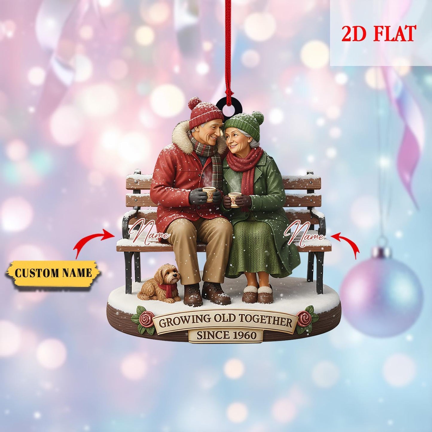 Personalized Growing Old Together 2D Flat Home Decoration, Wedding Anniversary Christmas Ornament, 50th Anniversary Gift For Grandparents