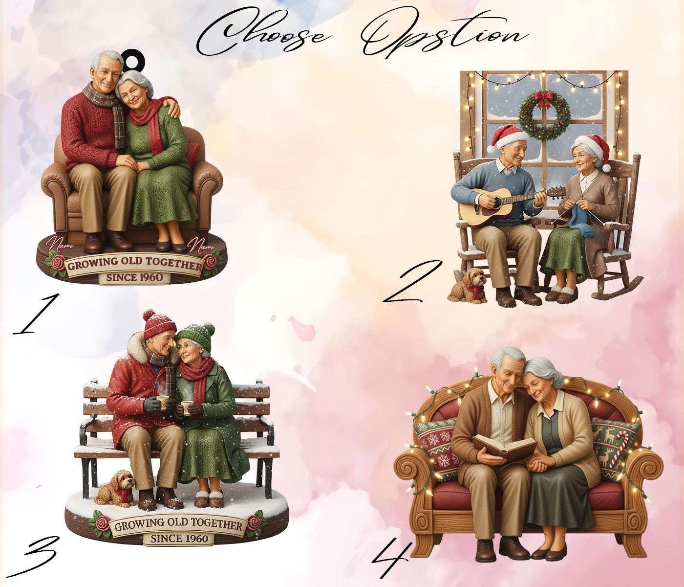 Personalized Growing Old Together 2D Flat Acrylic Home Decoration, Wedding Anniversary Christmas Ornament, 60th Anniversary Ornament Gift