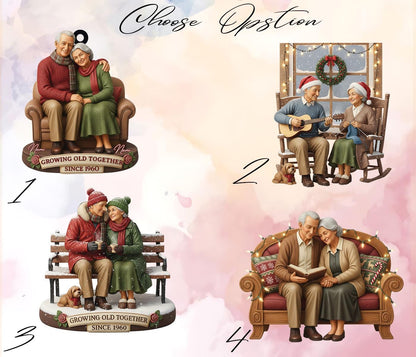 Personalized Growing Old Together 2D Flat Acrylic Home Decoration, Wedding Anniversary Christmas Ornament, 60th Anniversary Ornament Gift