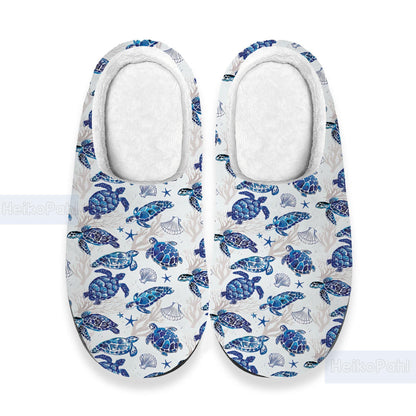 Sea Turtle 3D All Over Printed Slippers, Sea Turtle Winter Slippers, Custom Rubber Slippers, Lightweight Rubber Sole, Cotton Slipper