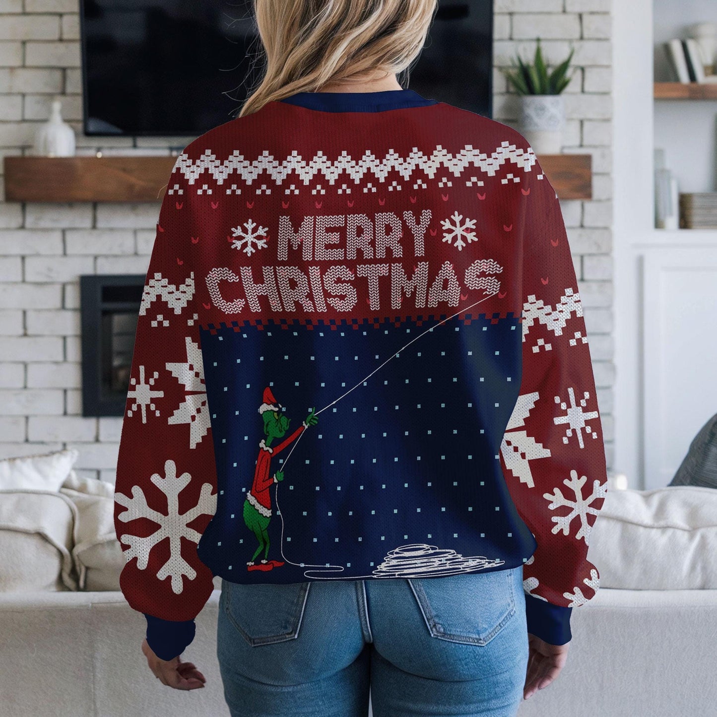 Funny Green Grinch Christmas Sweater for Men Women, Merry Christmas Holiday Sweatshirt, Cute Xmas Party Gift, Festive Winter Ugly Sweater