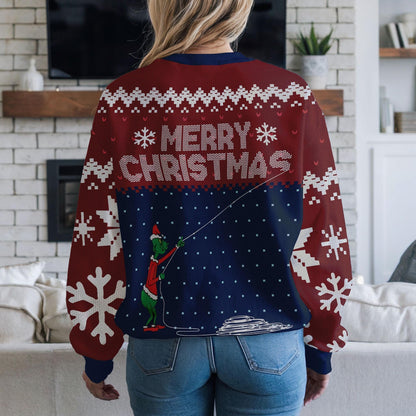 Funny Green Grinch Christmas Sweater for Men Women, Merry Christmas Holiday Sweatshirt, Cute Xmas Party Gift, Festive Winter Ugly Sweater