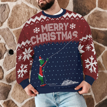 Funny Green Grinch Christmas Sweater for Men Women, Merry Christmas Holiday Sweatshirt, Cute Xmas Party Gift, Festive Winter Ugly Sweater