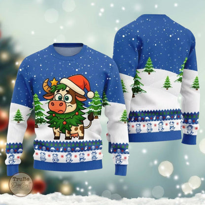 Adorable Santa Cow Ugly Sweater, Funny Cow Christmas Sweater, Cute Cow Sweater, Idea Christmas Gift for Men Women, Holiday Eve Sweater