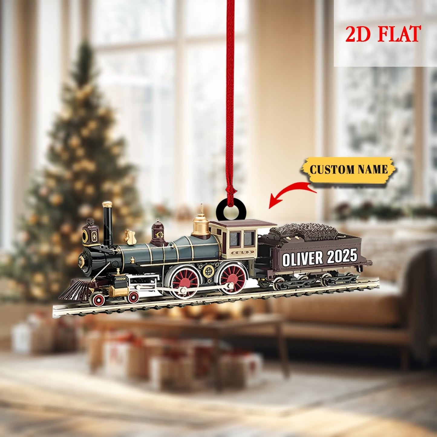 Personalized Train 2D Flat Ornament, Locomotive Christmas Ornament, Railway Train Holiday Ornament, Railroader Gift, Gift For Train Lovers