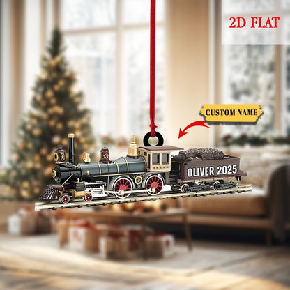 Personalized Train 2D Flat Ornament, Locomotive Christmas Ornament, Railway Train Holiday Ornament, Railroader Gift, Gift For Train Lovers