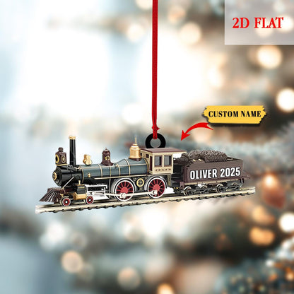 Personalized Train 2D Flat Ornament, Locomotive Christmas Ornament, Railway Train Holiday Ornament, Railroader Gift, Gift For Train Lovers