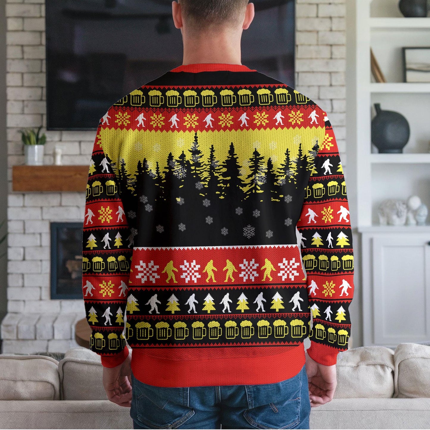 Life Is Better with Beer Ugly Xmas Sweatshirt, Funny Beer Christmas Sweater for Men, Bigfoot Holiday Party Gift for Beer Lovers