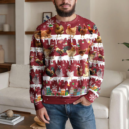 Funny Chicken Christmas Sweater for Men Women, Farm Animal Ugly Xmas Sweatshirt, Holiday Gift for Farmers, Cozy Winter Poultry Lover Top