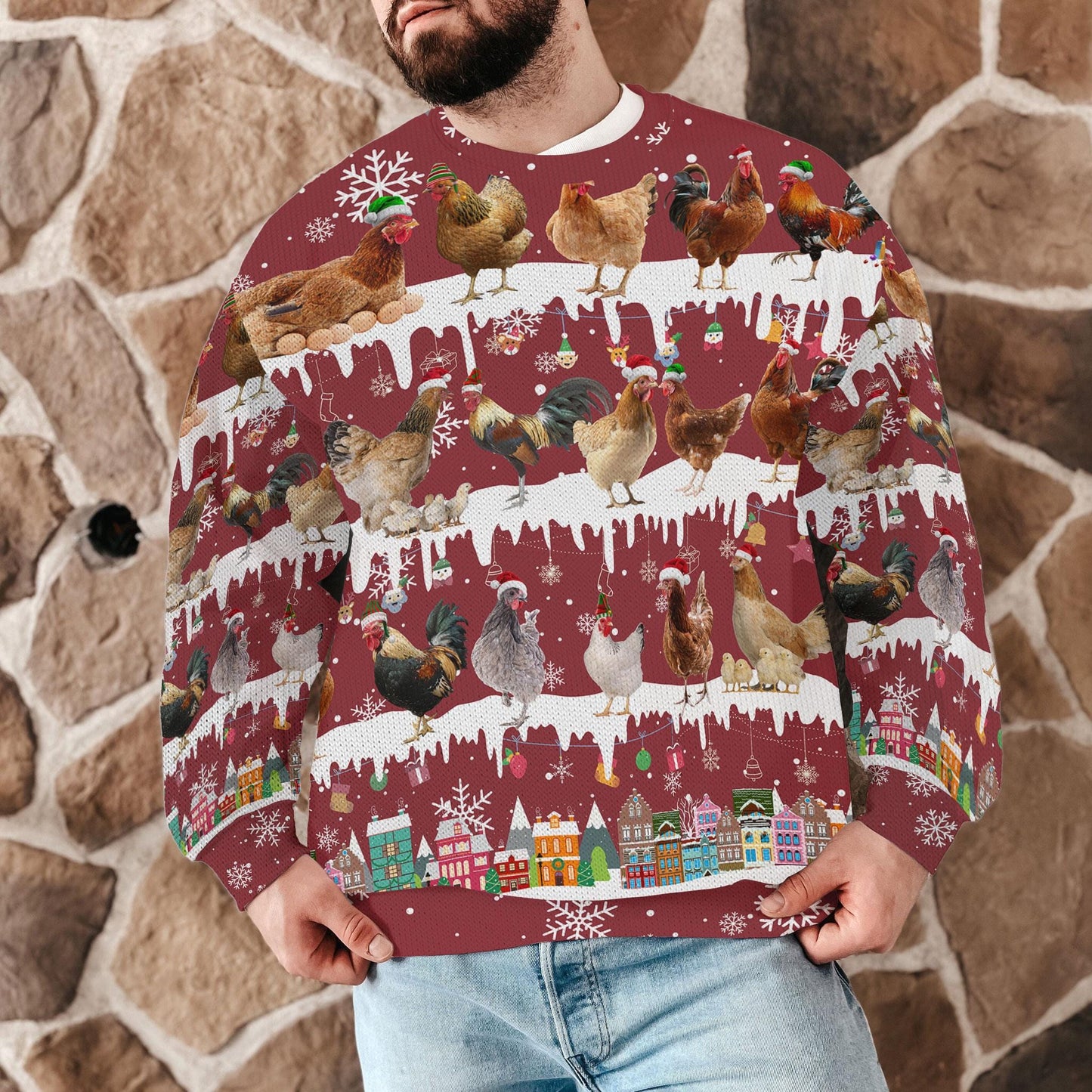 Funny Chicken Christmas Sweater for Men Women, Farm Animal Ugly Xmas Sweatshirt, Holiday Gift for Farmers, Cozy Winter Poultry Lover Top